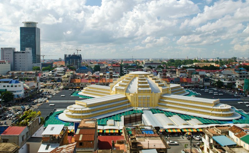 aerial view psar thmei central market in phnom penh cambodia