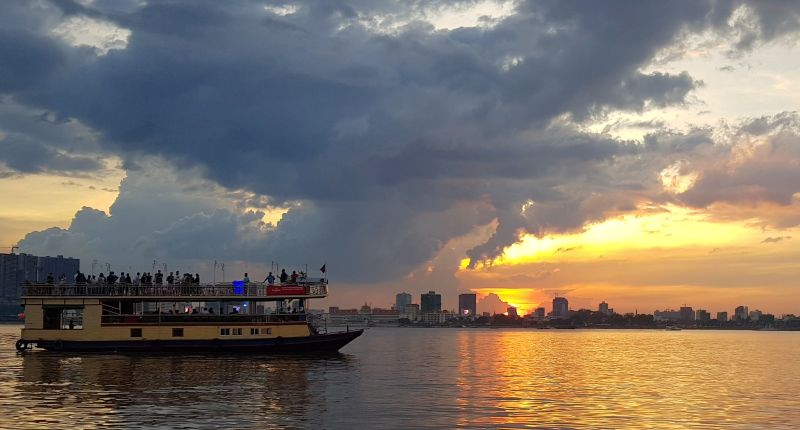 Cruise boat on Mekong River in Phnom Penh Cambodia