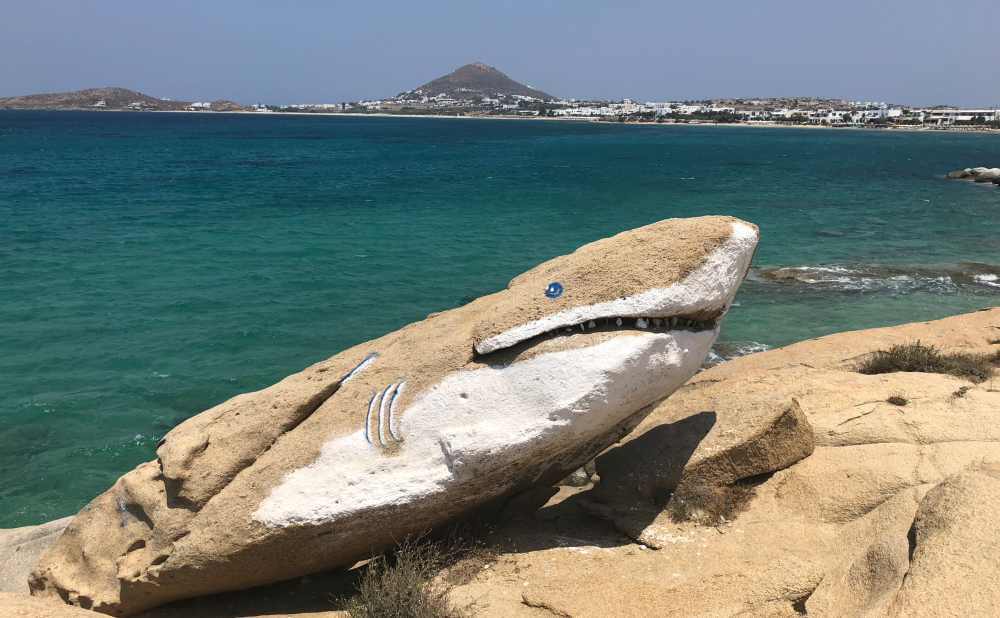Naxos Greece: Travel Guide 2023 8 A photo of the painted 'shark rock' on Agios Anna Beach, Naxos, Greece