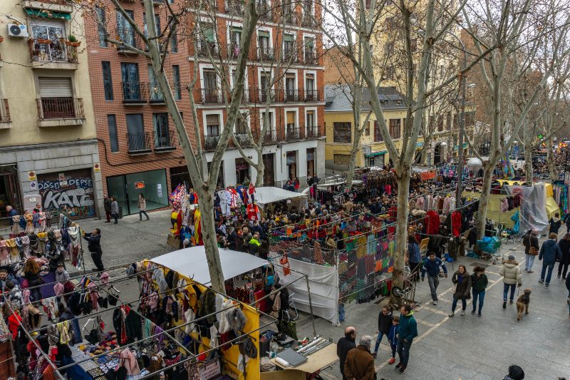 View of a market at Lavapies Madrid Spain