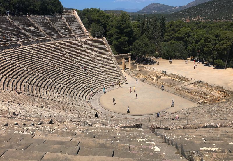 Things to see in Nafplio Greece 13 Photo looking down to the centre of the Epidavros theater in Ancient Epidavros, Greece