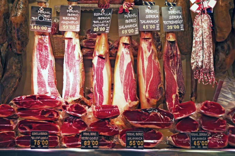 Meat in La Boqueria Market Barcelona