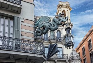 Casa Bruno Cuadros) building on La Rambla. Catalonia, Spain.