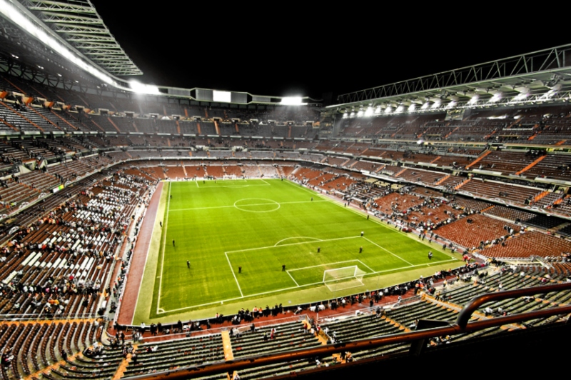 madrid soccer stadium in a night match